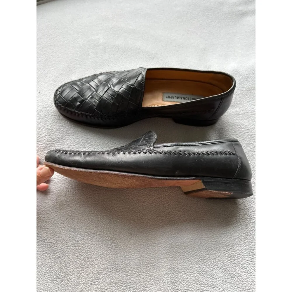 Johnston Murphy‎ Shoes Mens 9 Woven Leather Slip on Black Casual